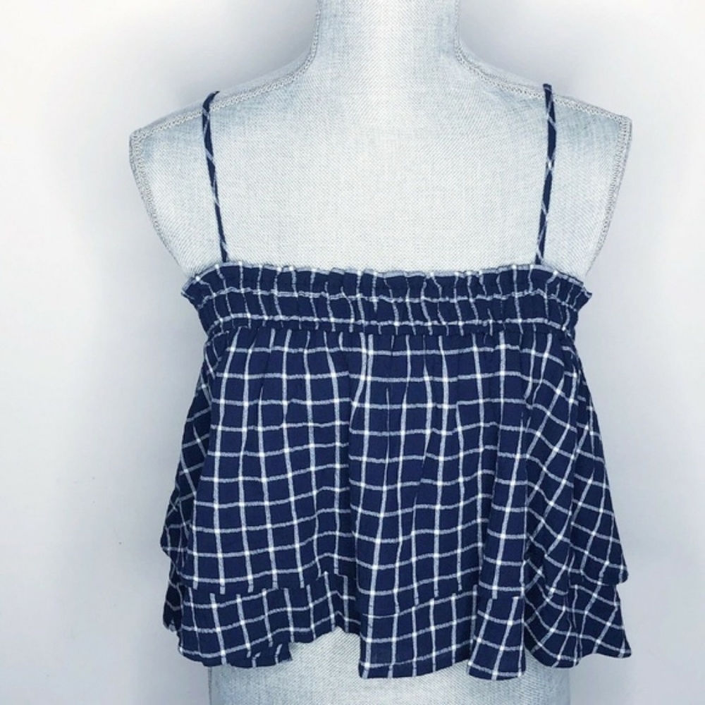 BP Crop Top Tiered Gingham Print Blue (Q39) - Picture 1 of 5